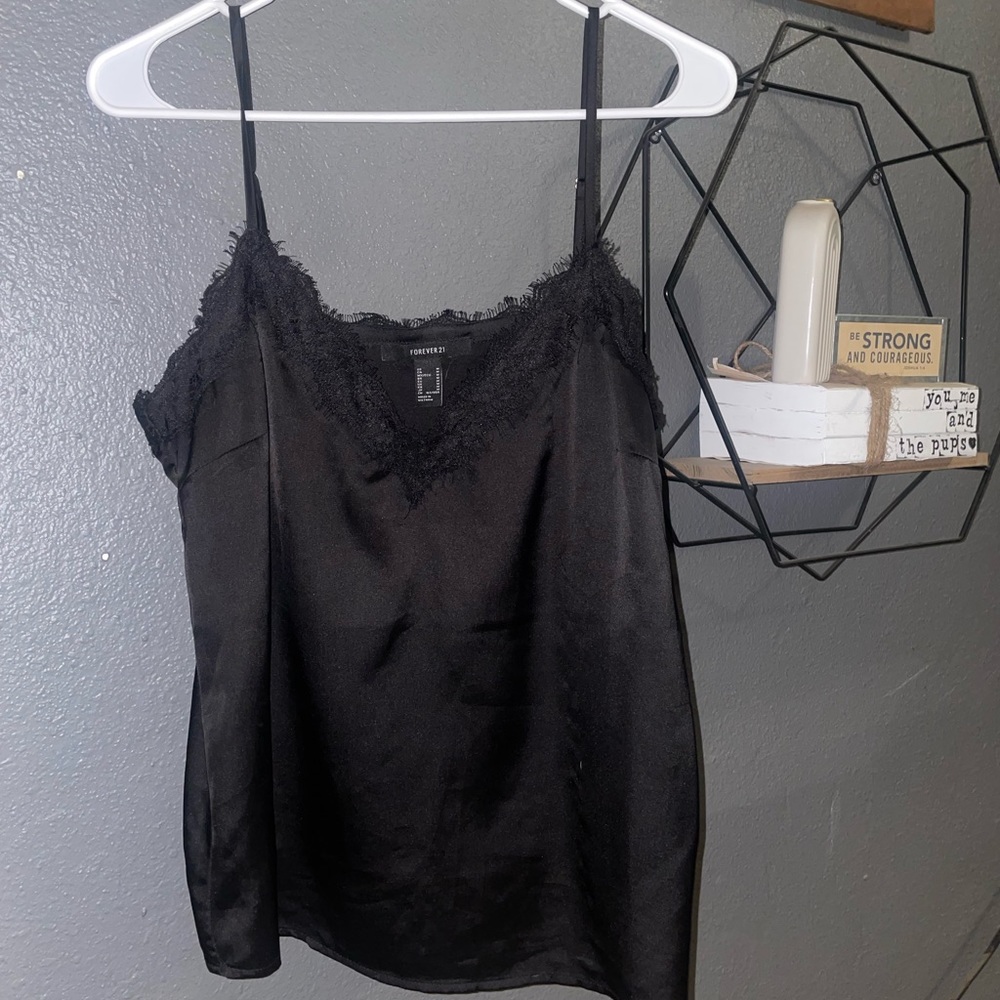 Forever 21 Eyelash detail black satin cami size M